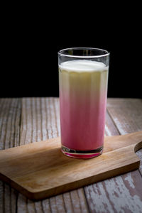 Close-up of juice in glass on table