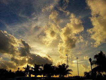 Silhouette of trees against cloudy sky