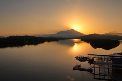 Scenic view of lake against sky during sunset