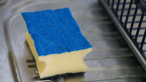 High angle view of blue sponge