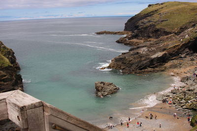 High angle view of rocks on beach