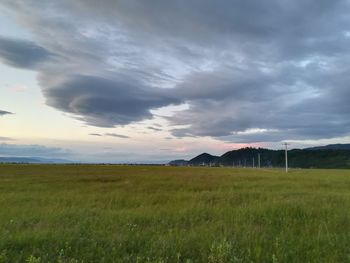 Scenic view of field against sky during sunset