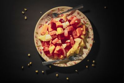 High angle view of breakfast in bowl on table