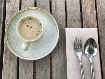 High angle view of coffee on table