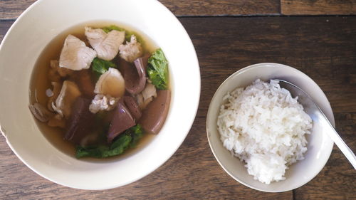 High angle view of food in bowl on table