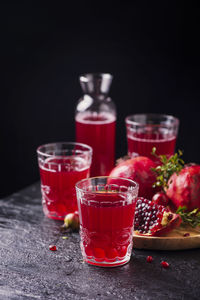 Red wine glasses on table