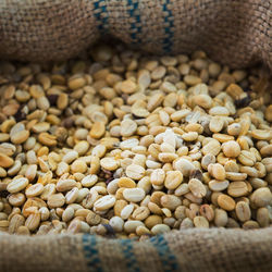 High angle view of coffee beans in container