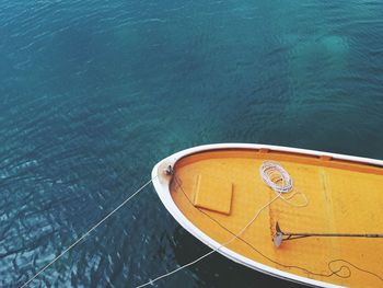 High angle view of boat sailing in sea