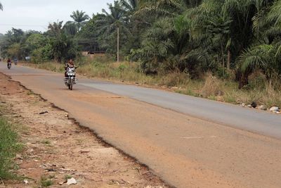 Man riding bicycle on road in city