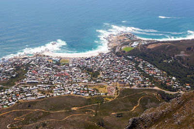 High angle view of townscape on beach