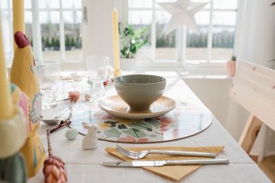 Decorated dinner table for spring and summer party