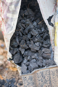 High angle view of stones on rock