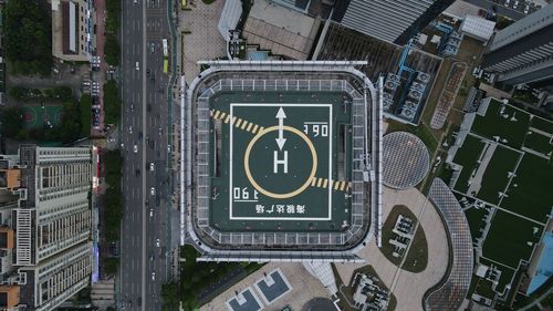 High angle view of buildings in city