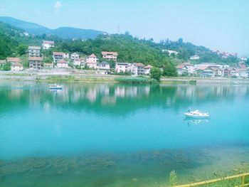 Scenic view of town by buildings