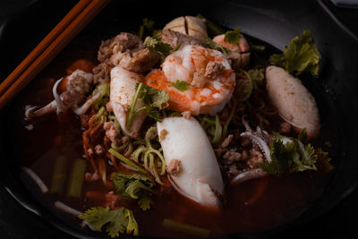 High angle view of food served in plate