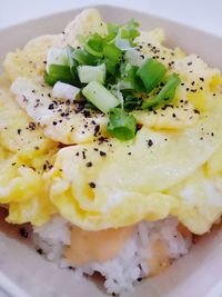 Close-up of breakfast served in plate