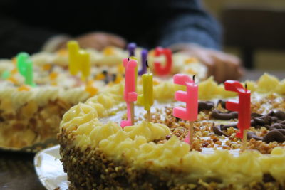 Close-up of candles on cake