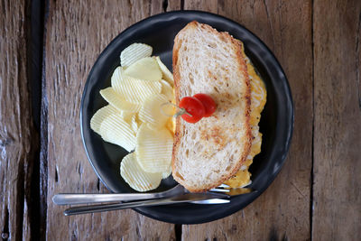 High angle view of breakfast on table