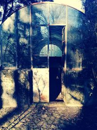 Open door of building