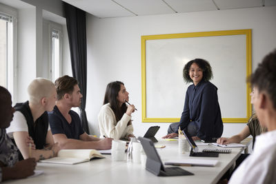 Diverse team having business meeting in conference room