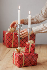 Close-up of christmas decorations on table