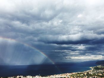 Scenic view of rainbow against cloudy sky