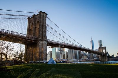 Low angle view of suspension bridge
