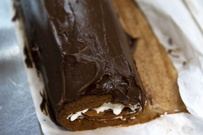 Close-up of chocolate cake on table