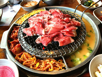 High angle view of food on table