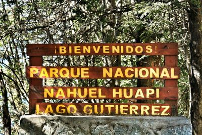 Information sign on tree trunk