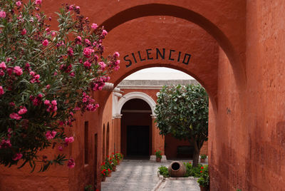 View of flowers in front of building