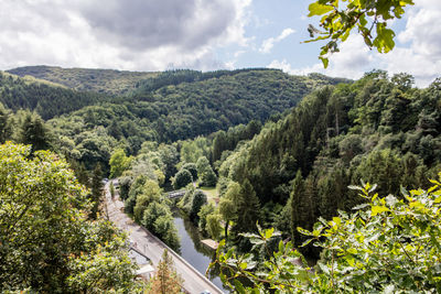 High angle view of road leading towards mountains