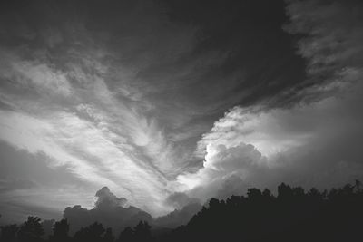 Low angle view of silhouette trees against sky