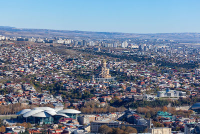 High angle view of buildings in city