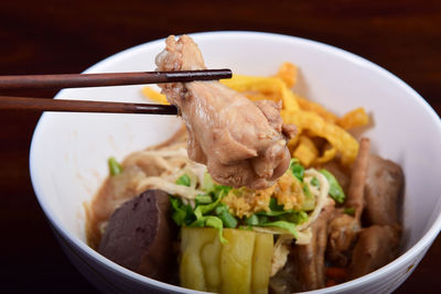 Close-up of food in bowl on table