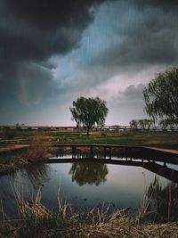 Scenic view of landscape against cloudy sky