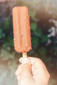 Close-up of hand holding ice cream cone