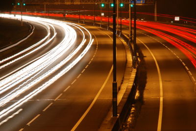 Light trails on road at night