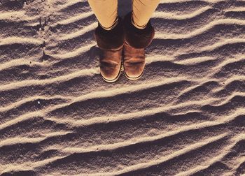 Low section of woman standing on sand