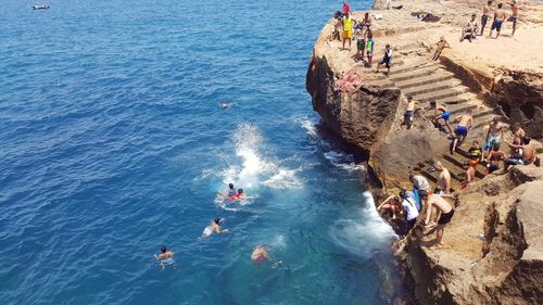 High angle view of people on beach