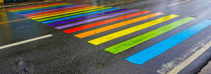 High angle view of multi colored pencils on road