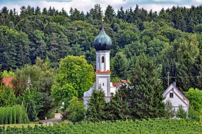 Historic church surrounded by trees