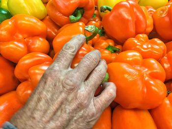 High angle view of bell peppers in market