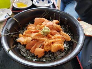 High angle view of food in plate