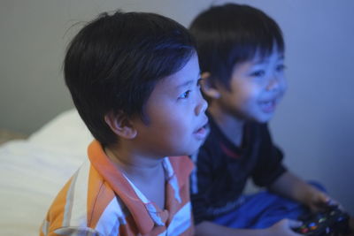 High angle view of cute siblings