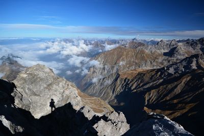 Panoramic view of snowcapped mountains against sky