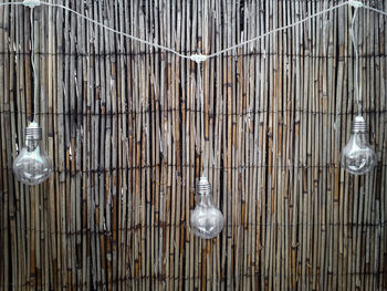 Close-up of light bulb hanging on ceiling