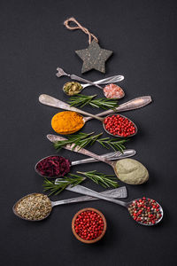 Directly above shot of christmas decorations on table