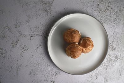 High angle view of breakfast in plate on table