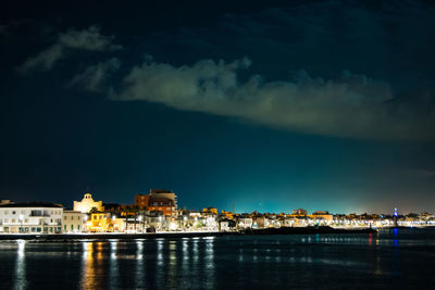 Illuminated buildings at waterfront